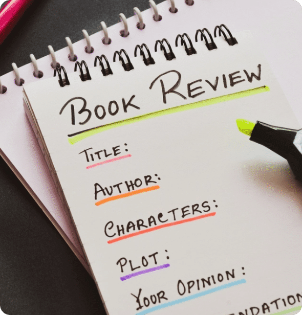 Image of a notebook with book review notes